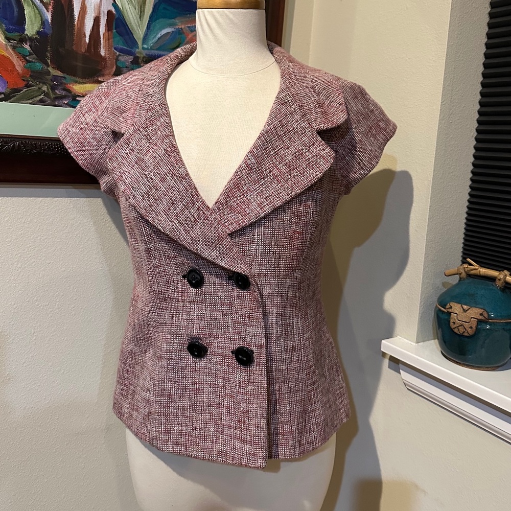 Classiques Entier Pink Tweed Tailored Short Sleeved Suit Jacket - sz S